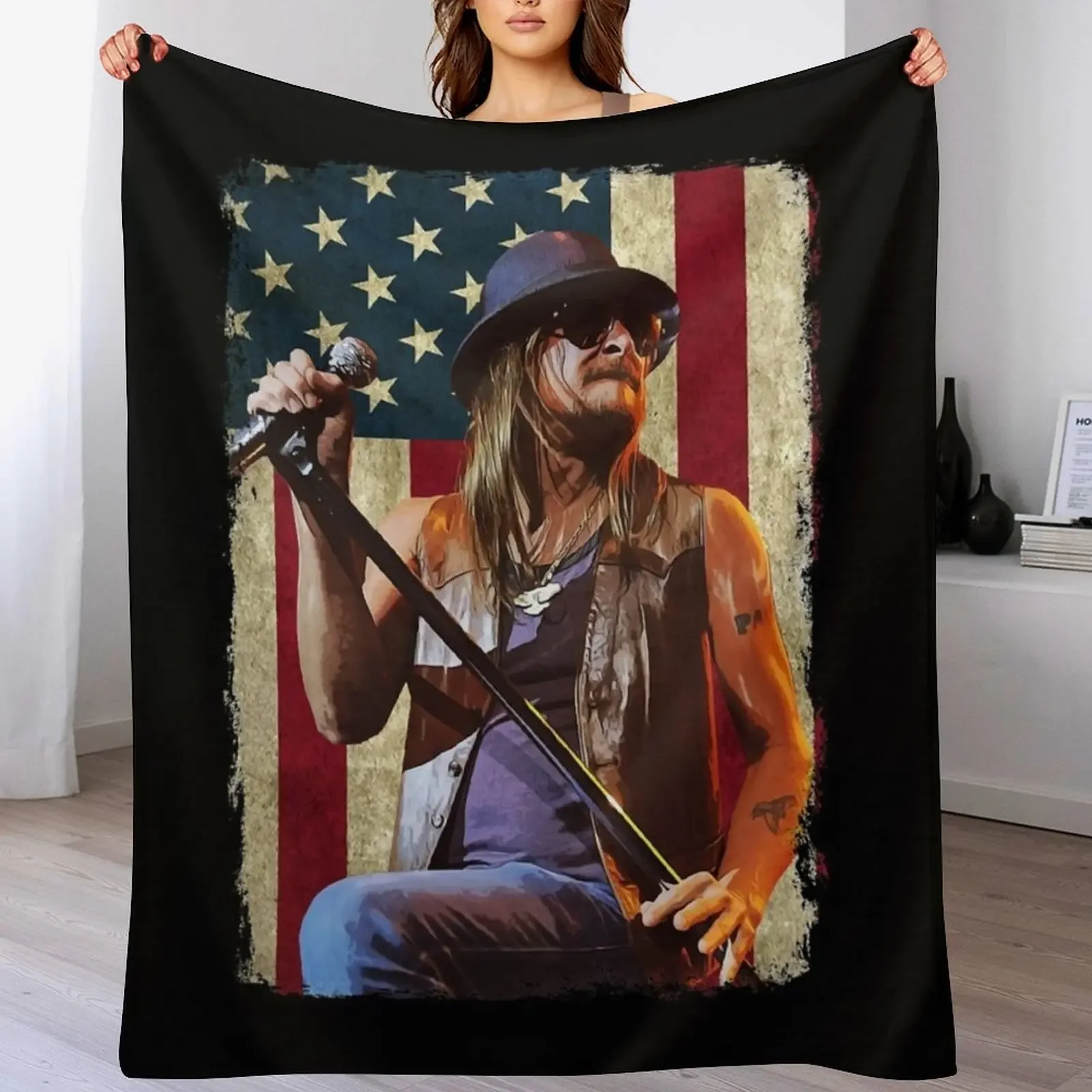 

Vintage American Flag Kid Rock Legend Throw Blanket Easy Care Comfortable Blanket for Couch