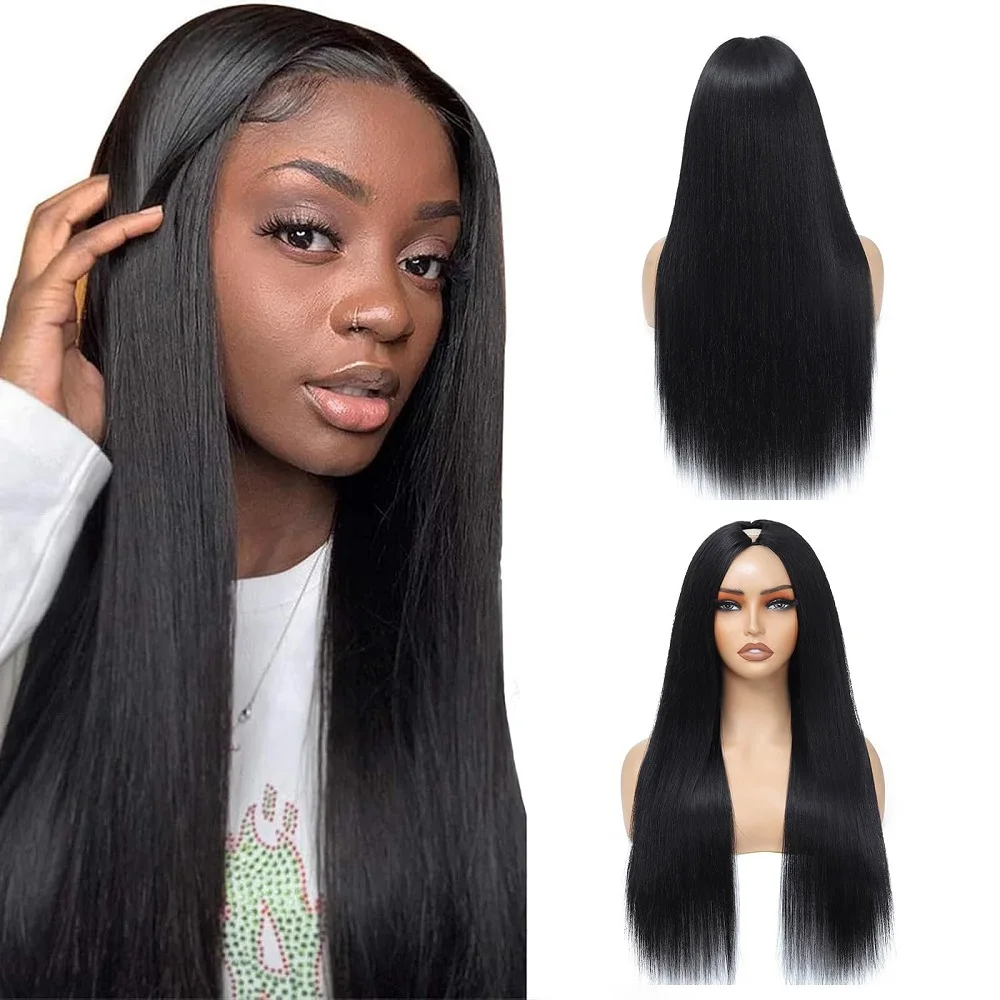 16-32 Inch Upgrade V Part Wig Straight Human Hair No Leace Out Ready To Go Natural Colored Straight Human Hair Wigs For Women