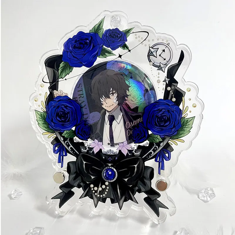 Vintage Rose Bow Acrylic Badge Display Frame, Adjustable 58mm 75mm Anime Pin Holder Desktop Ornament Collection Showcase