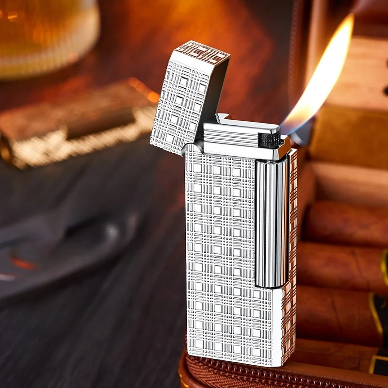 Vintage Oblique Fire Grinding Wheel Open Flame Lighter, Exquisite Carving Process, Classic Cigarette, Mini High-end Gift