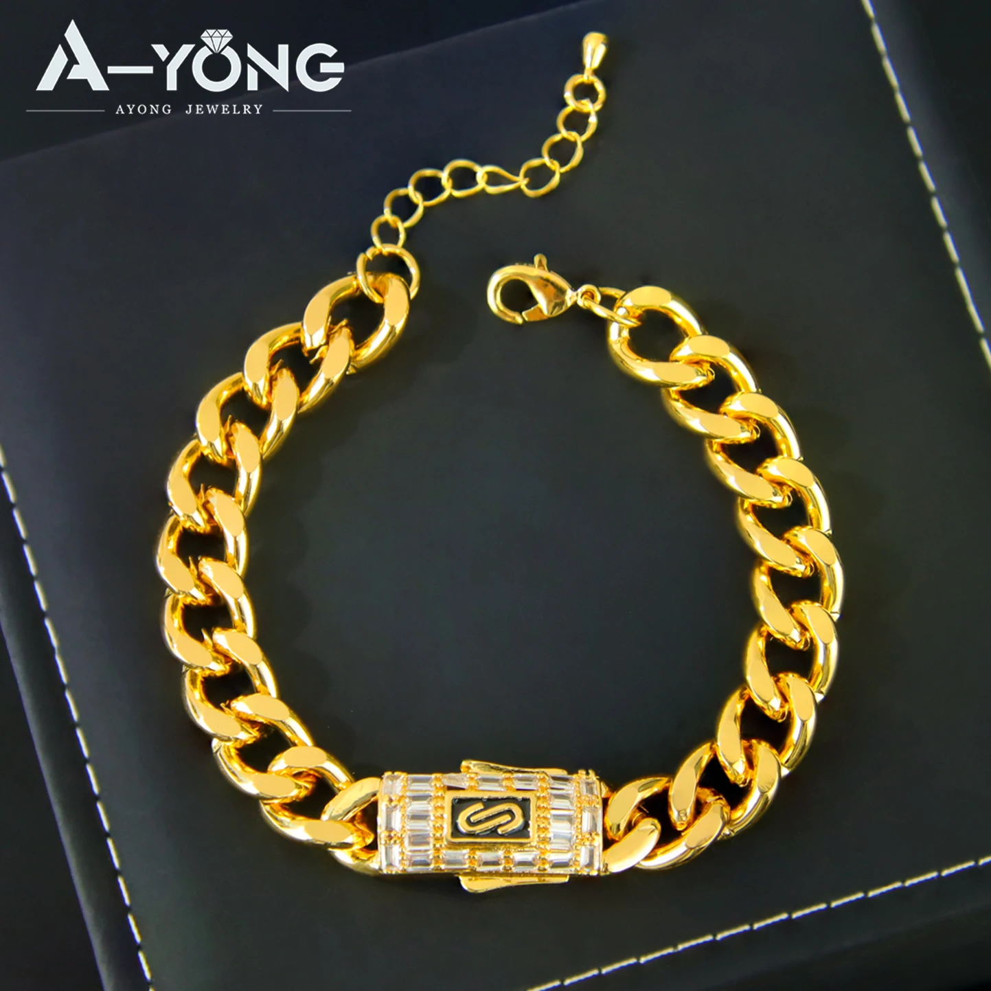 Italienisches Hip Hop-Schmuckset mit kubanischen Gliederketten, 21 Karat vergoldet, islamische Zirkonia-Halskette, Algerien, für Damen und Herren, Hochzeitsschmuck – Detail 6