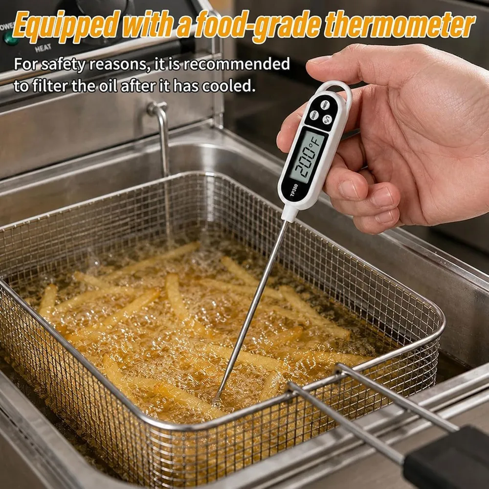 SYW-Deep Fryer Oil Filter Bags With Frame & Oil Thermometer,Reusable Oil Strainer For Commercial&Home Kitchens,Easy To Clean