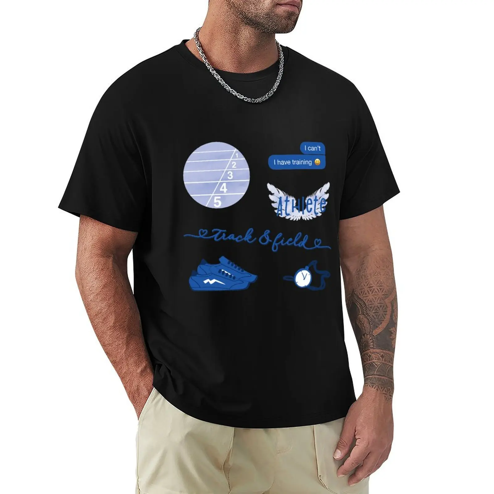Blue Watercolor Track and Field Athlete Pack T-Shirt Work Outdoor Short Sleeve Tee