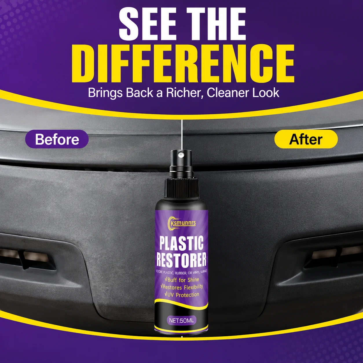 50ml Car Plastic Restorer Coating Spray, UV Protection, Restore Flexibility & Shine for Auto Plastic Rubber Vinyl