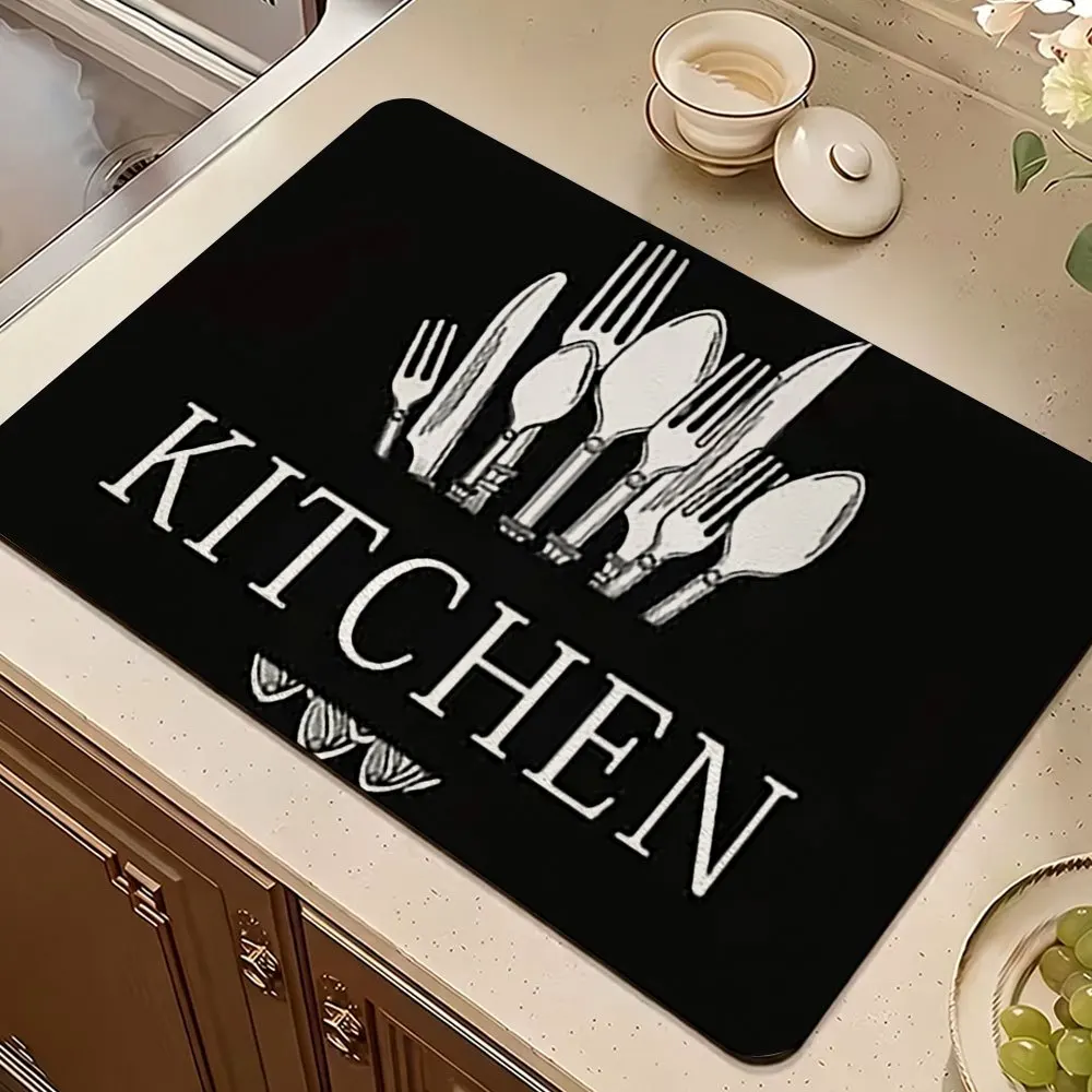 Rustic Farmhouse Blackboard Dish Drying Mat Ultra Absorbent Kitchen Counter Mat Silverware Cutlery Countertop Coffee Bar Pad