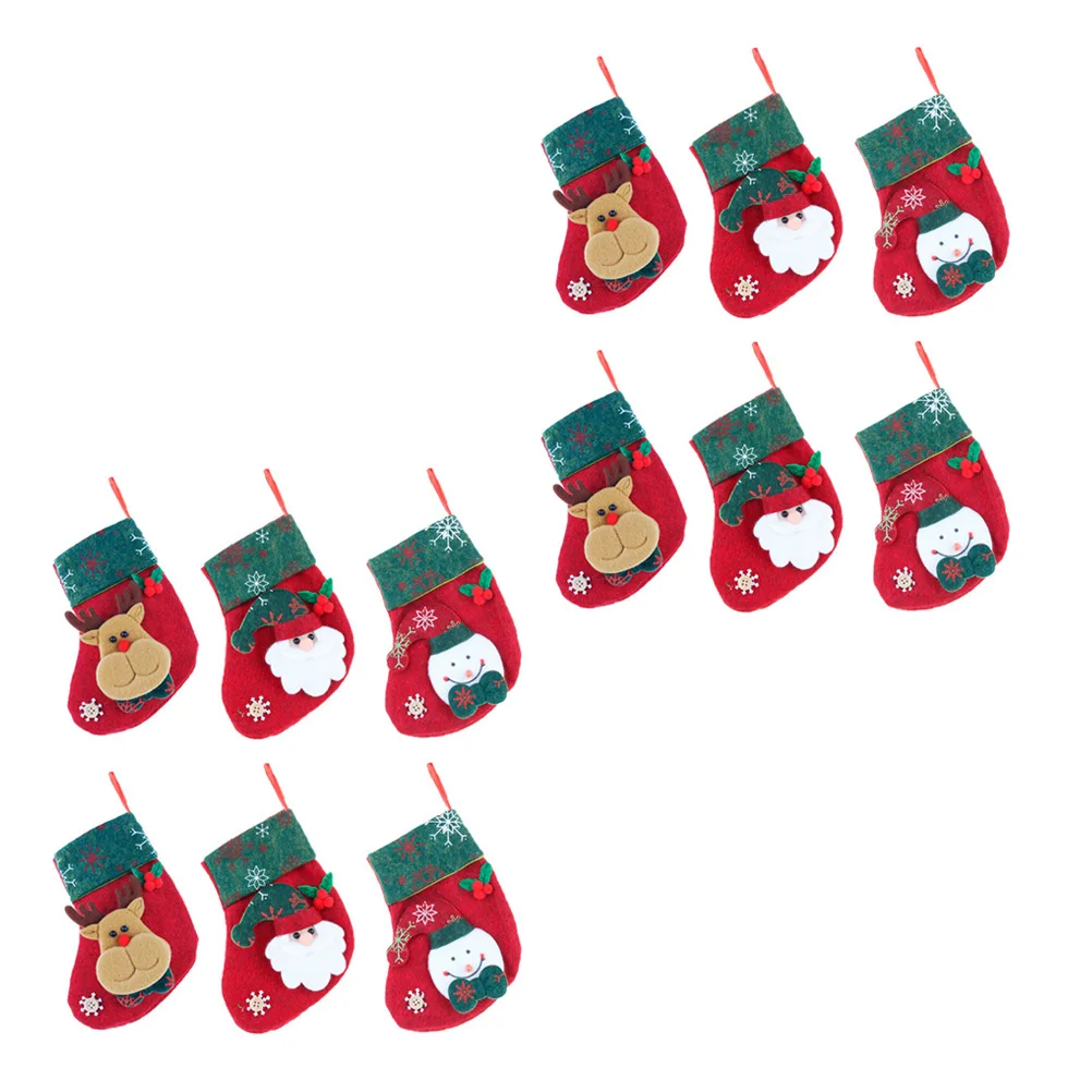 

12pcs Christmas Stockings Ornament Set Non Fading Candy Storage Vintage Decor Small Red Hanging Tree Gifts Sock Bag