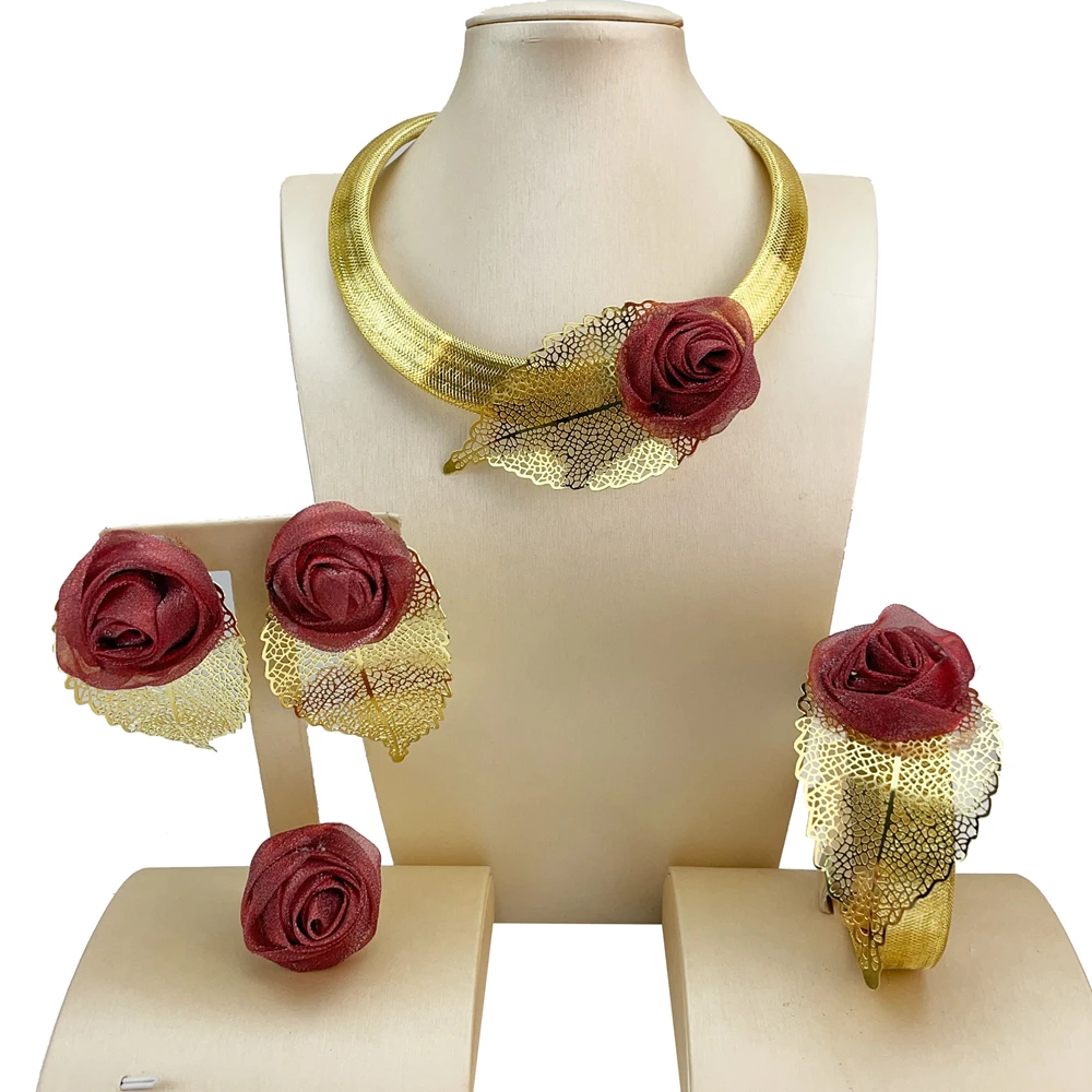 مجموعات مجوهرات عصرية على شكل زهرة من إيما للنساء، قلادة برازيلية مطلية بالذهب، أقراط مجوهرات الحفلات