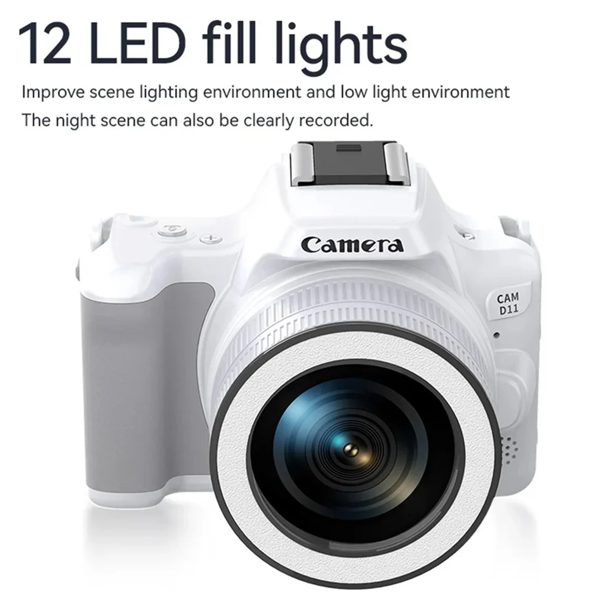 Videocamera DSLR da 48 MP Registrazione video Mini fotocamera digitale Fotocamera con zoom digitale 16X Camara da viaggio con combattimento di riempimento Bianco