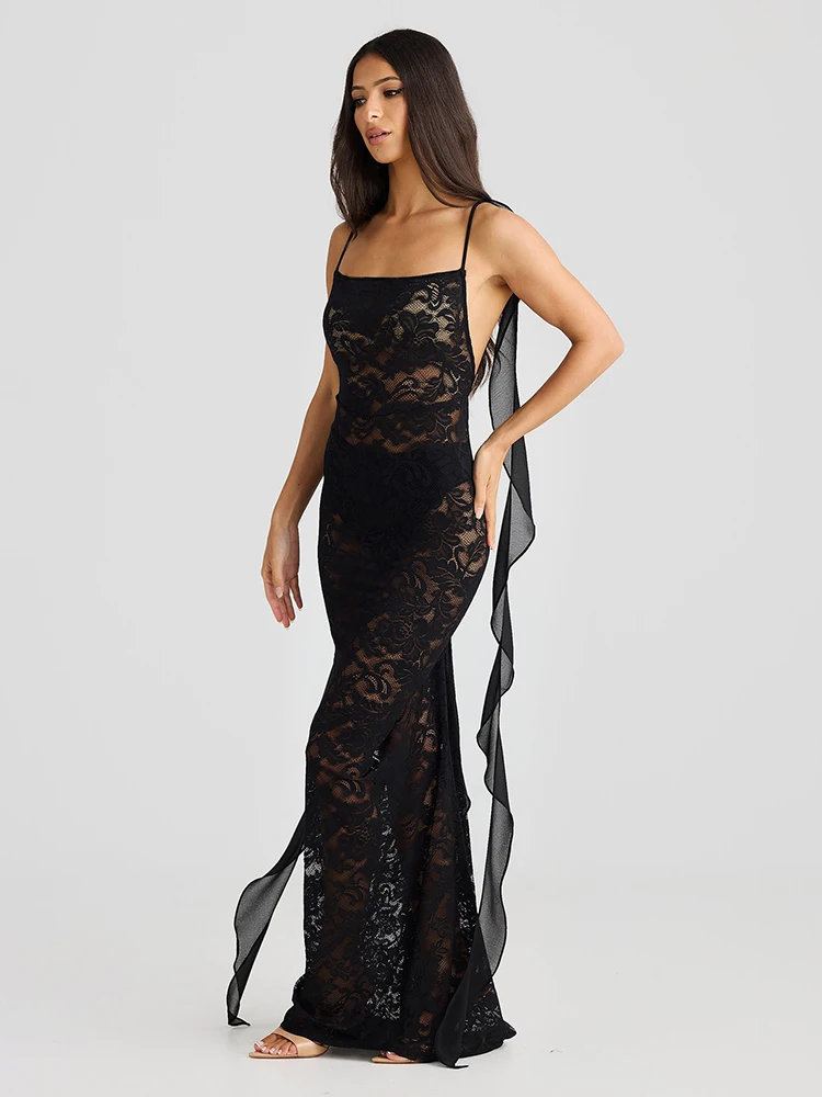 Seltsame Puss Mesh Patchwork Kleid Frauen Sexy Jacquard Backless Ärmellose Lange Band Mitternacht Hipster Coquett Club Party Outfits