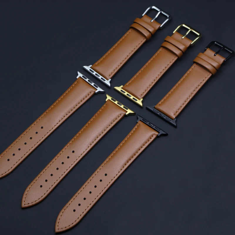 Brown Leather Band Loop Strap For Apple Watch 4 3 2 1 38mm 40mm , Men Leather Watch Band for iwatch 5 44mm 42mm Bracelet