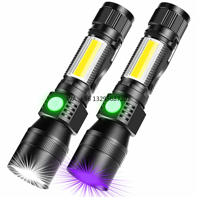 

3 in 1 Portable UV Flashlight White/Red/Purple Light Color Zoomable Torch Light Tail Magnet Handheld Work Lamps