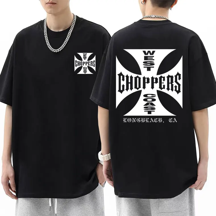 

Hip Hop Vintage West Coast Choppers Cross Logo Print T shirt Male Fashion Street Cool T-shirts Men Women Cotton Oversized Tshirt