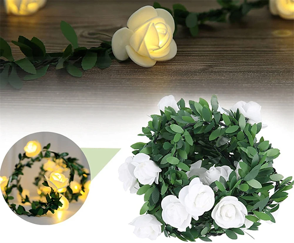 1.5m 3m 6m Artificial Rose Vine Lights String Holiday Fairy Rose Flower Garland Light for Wedding New Year Valentine's Day Decor