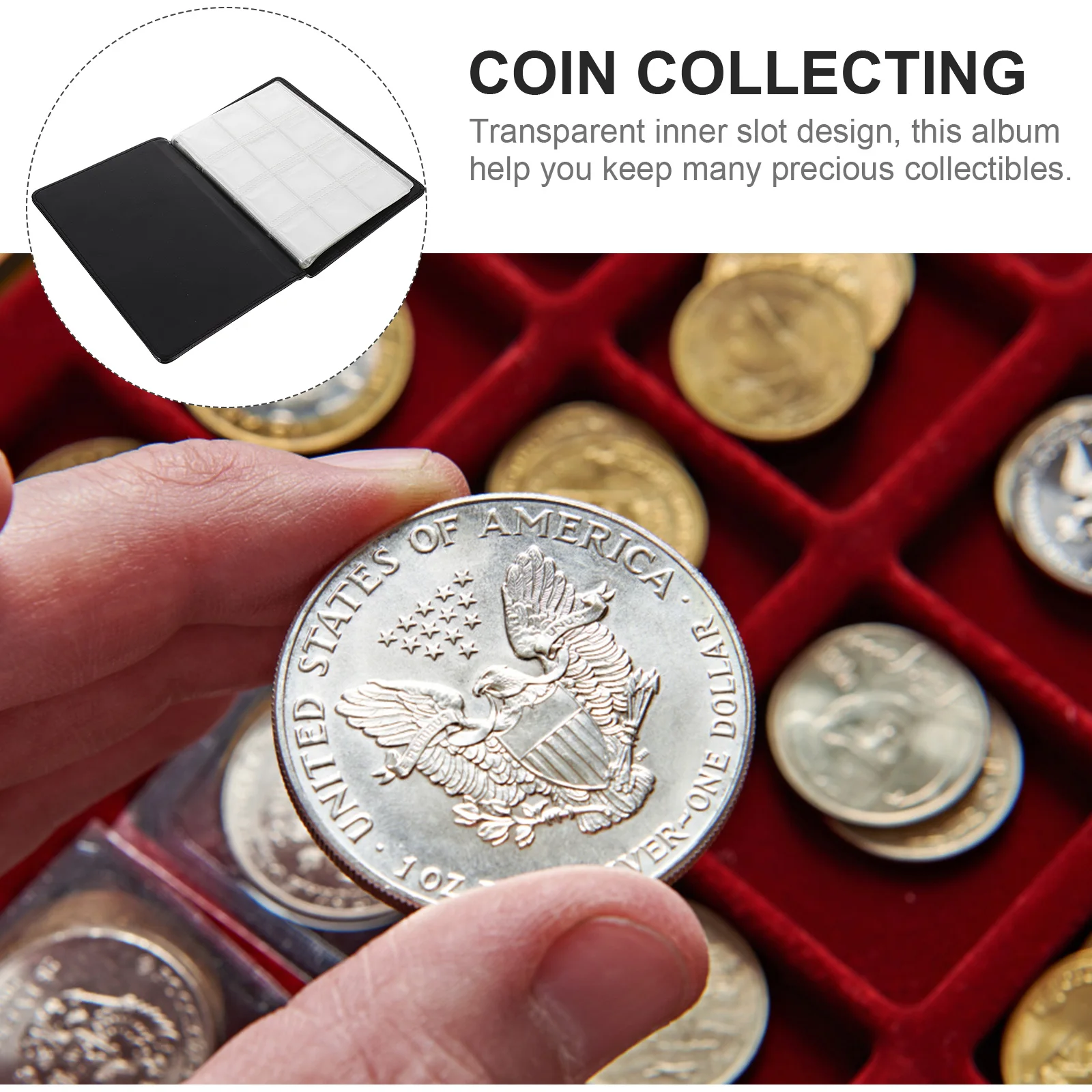 

Pu Cover Coin Collection Book Elegant Transparent Slot Dustproof Scratch Resistant Portable Classic Decorative Gift For