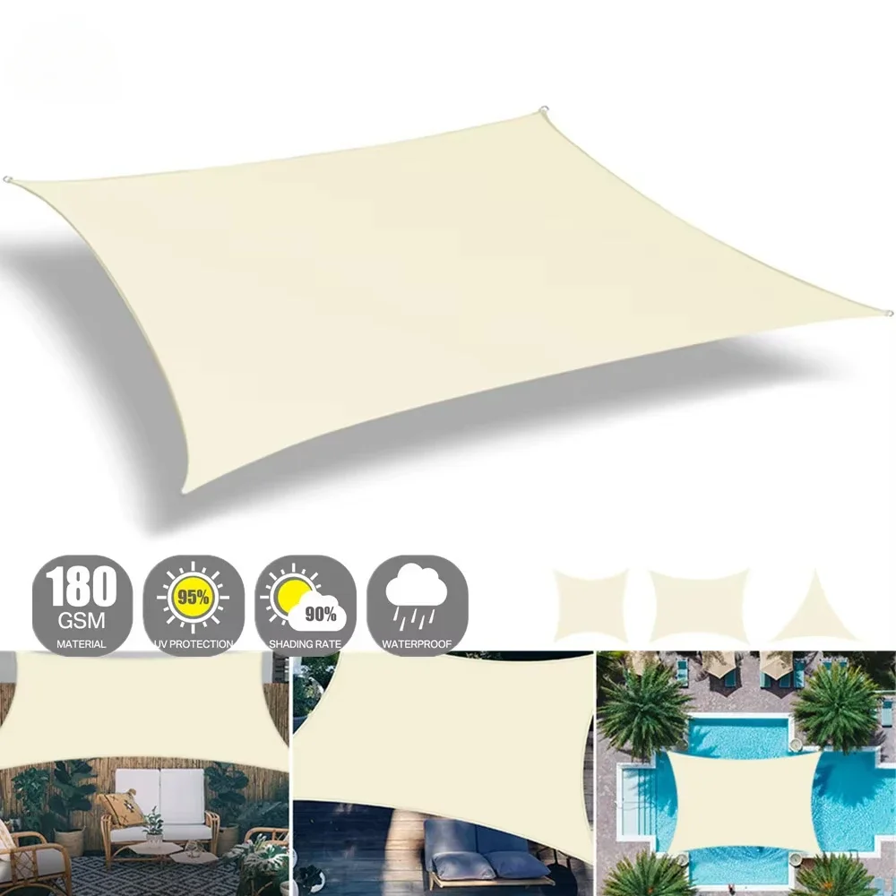 Beige Sun Shade Sail Rectangle Triangle Canopy Awning Cloth Screen UV Block Heavy Duty Commercial Graden Outdoor Patio Carport