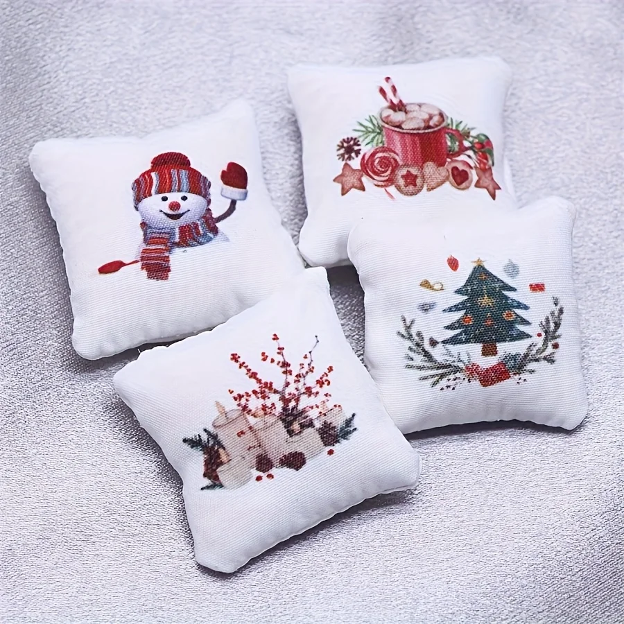 2Pcs Miniature Christmas Dollhouse Pillow Model - Festive Holiday Home Decor Perfect for Living Room Dollhouse, Random Style
