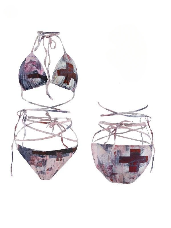 2025 مثير الدانتيل متابعة الربط خمر بيكيني مجموعات عطلة ملابس السباحة النساء ملابس الشاطئ نمط البيكينيات بحر ثوب السباحة