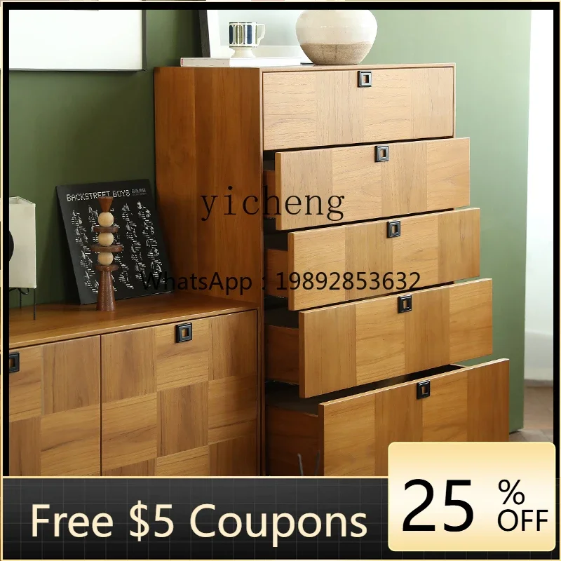 

ZZ solid wood chest living room sofa TV side cabinet retro teak storage locker