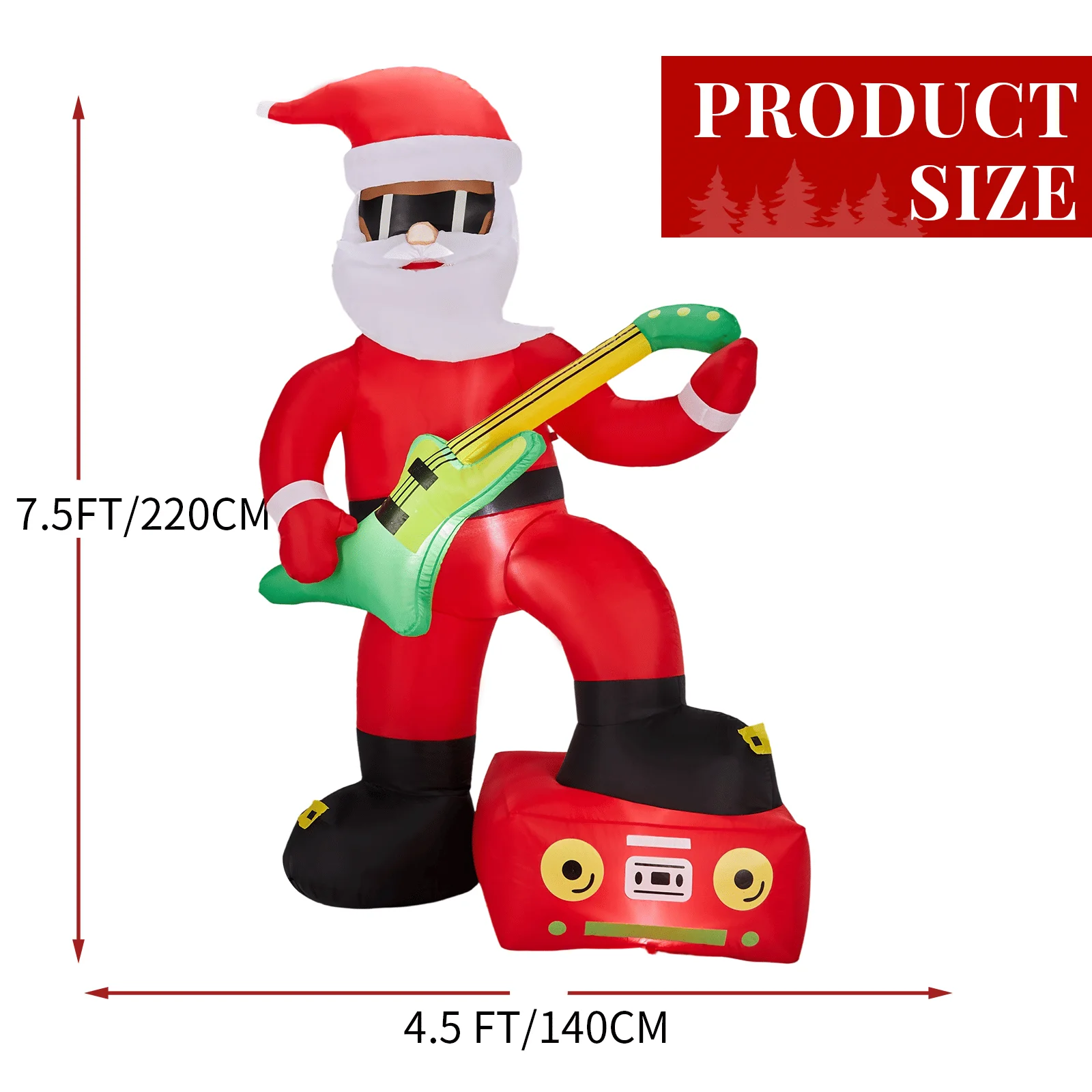 7.5FT Lighted Christmas Inflatable Decoration, Black Santa Playing Electric Guitar, Funny Blow Up Yard with Built-in LED for