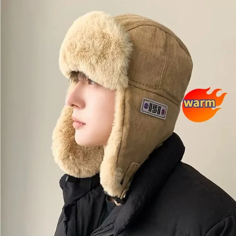 New Plush Fleece Bomber Hats Men Women Thick Warm Fur Pilot\'s Hat Fashion Male Female Winter Black Grey Earflap Ski Russian Cap