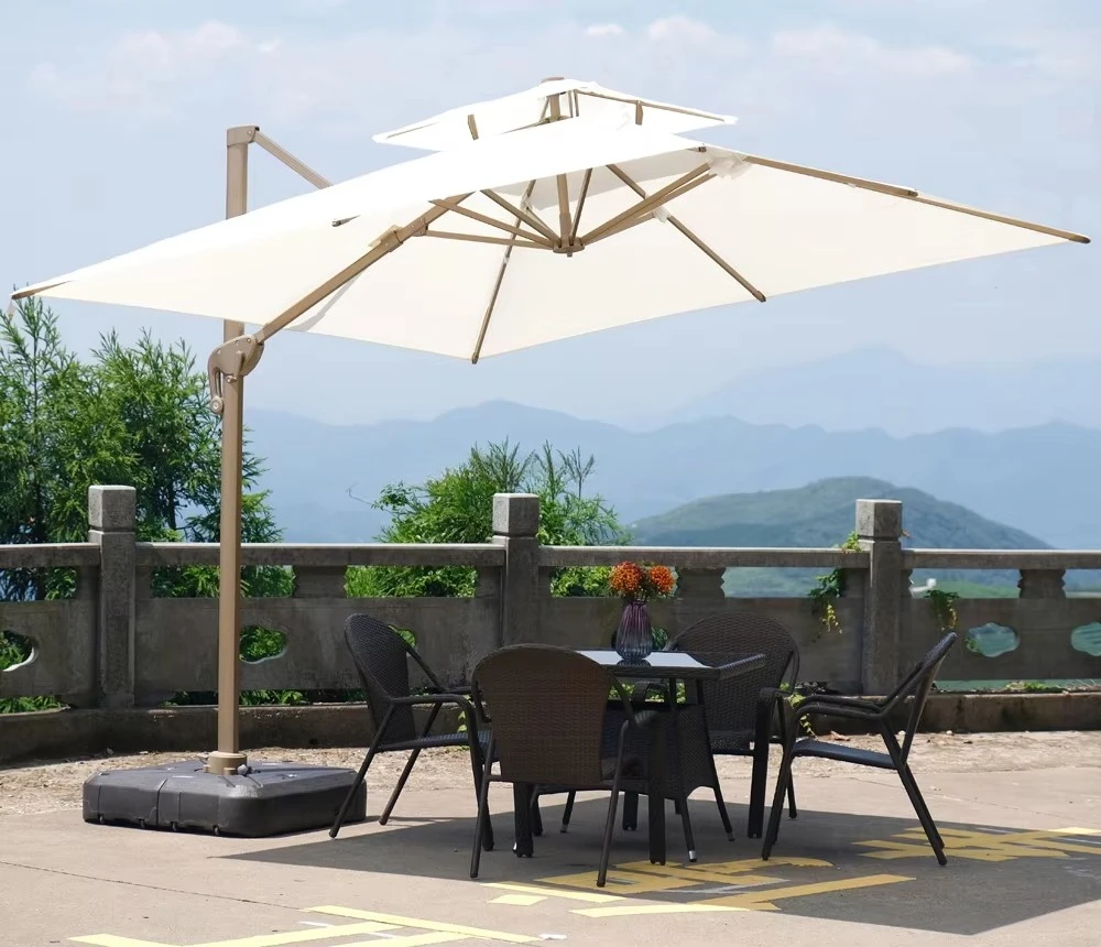 Strong Square Shape Outdoor Sun Umbrella with Metal Frame Aluminum Base Waterproof Parasol for Hotels Parks Beaches Patios