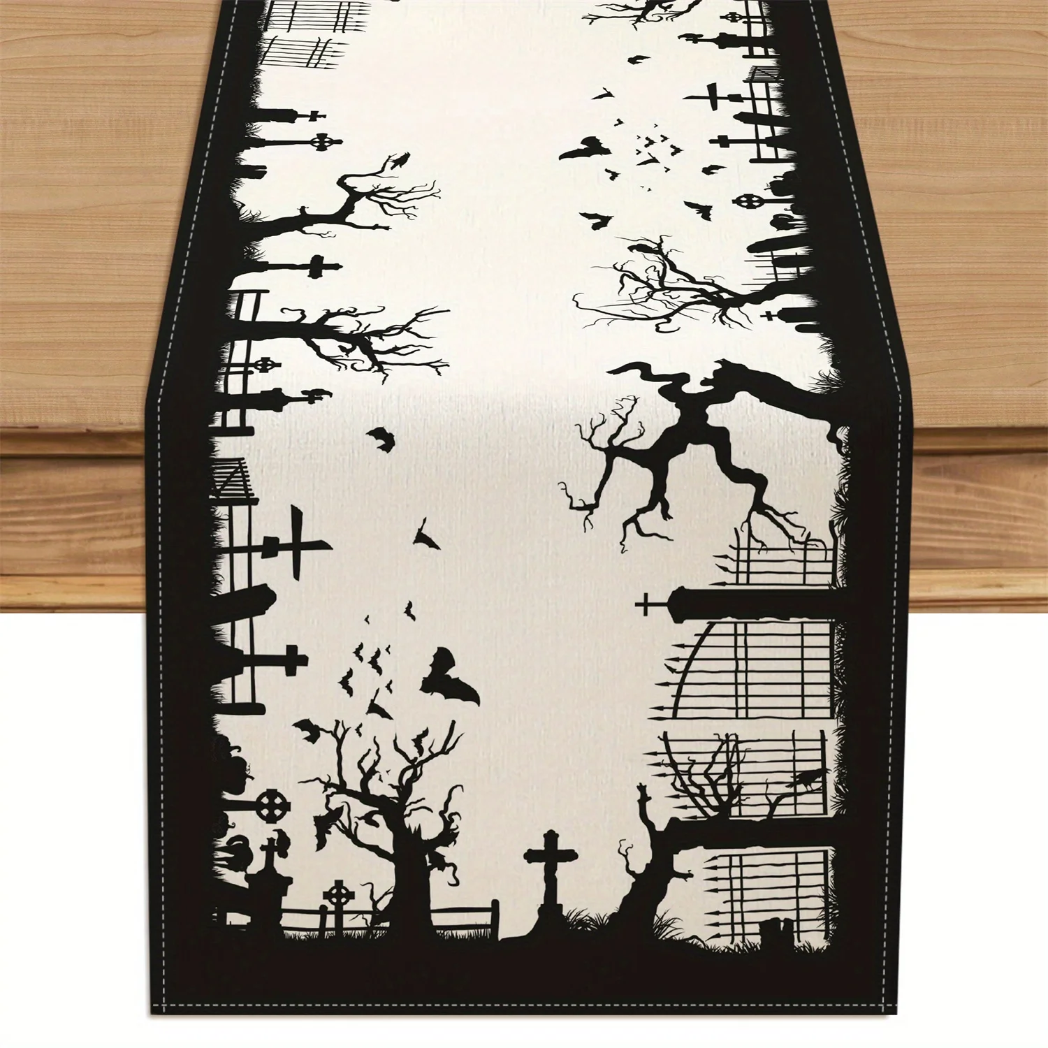 1pc Graveyard Dead Tree Bats Halloween Table Runner Farmhouse Decoration for Indoor/ Outdoor, Dining, Kitchen, Halloween Home Pa