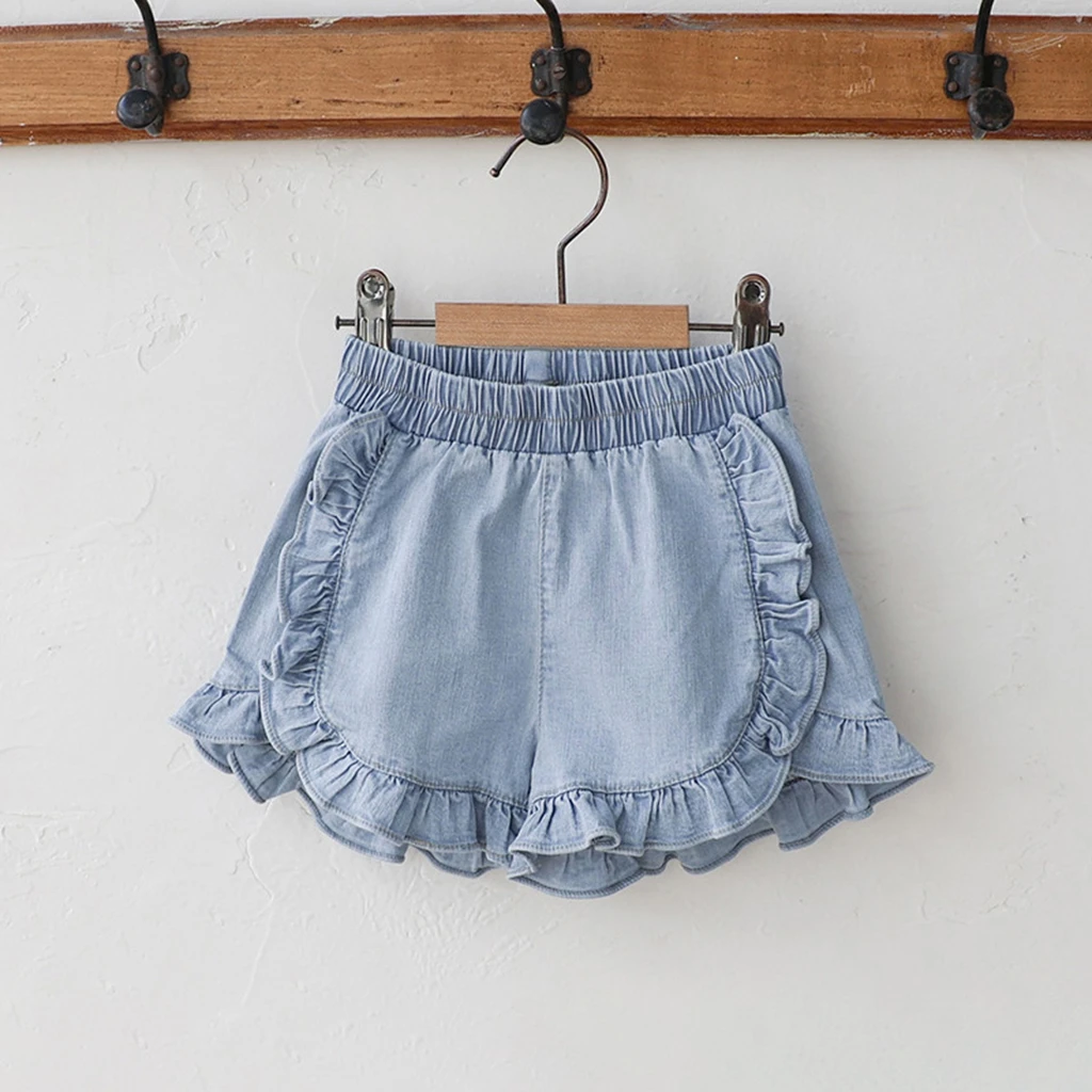 Summer 2026 Korean Style Thin Cotton Elastic Waist Versatile Kids Girls Denim Shorts Children's Fashion Short Pants