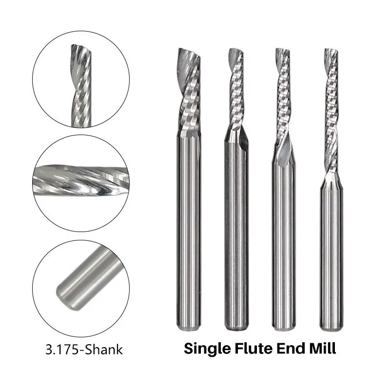 10PCS Router Bit 1/8 inch Shank Single Flute End Mill Carbide Milling Cutter CNC Engraving Bit for Woodworking