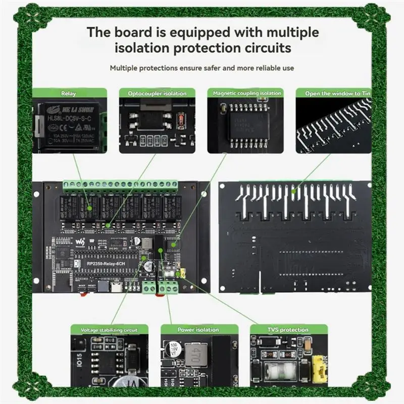 

24-часовая доставка Waveshare 6-канальный релейный модуль RP2350 Промышленный бортовой интерфейс Pico RS485 Защита изоляции