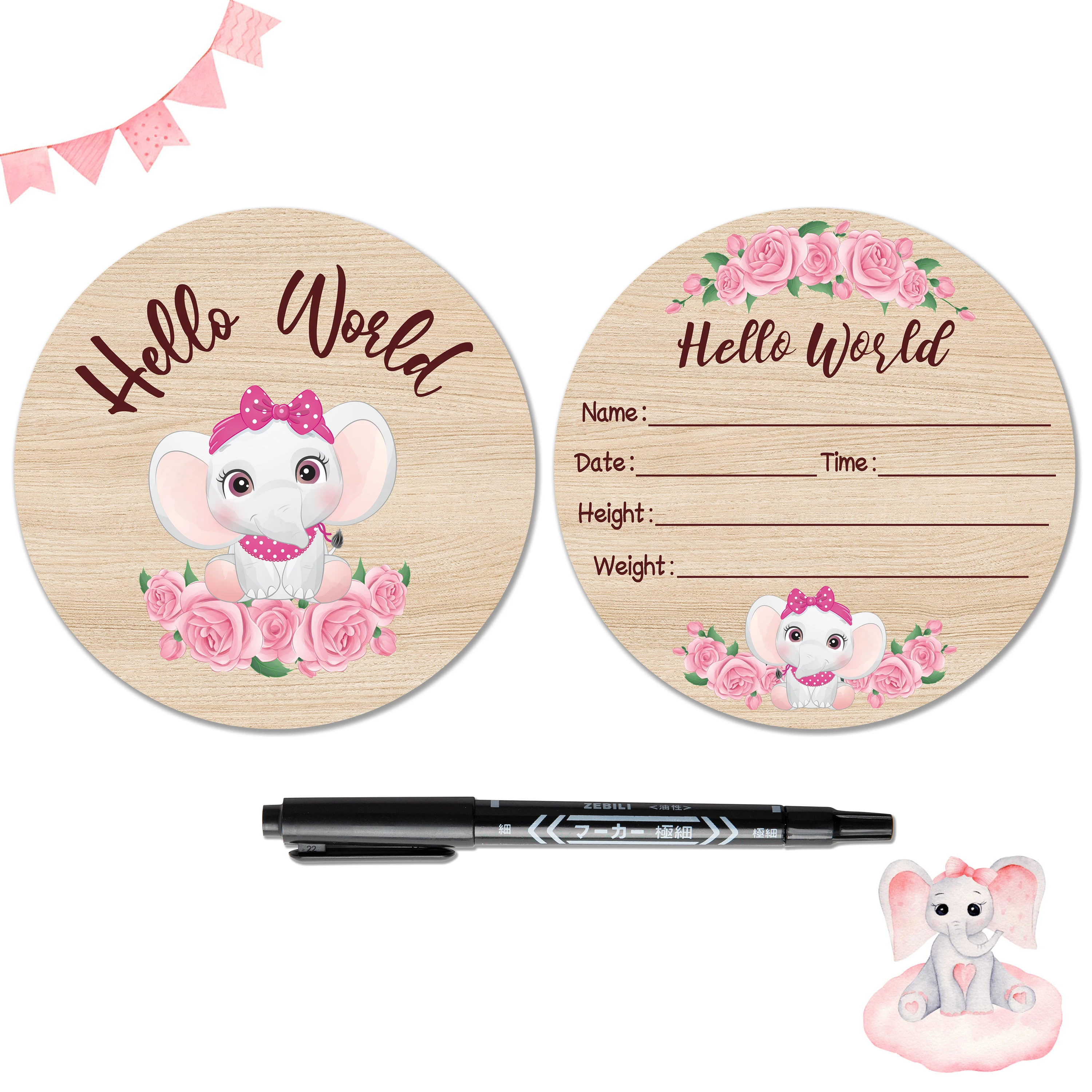 Wooden Baby Birth Announcement Photo Prop Wooden Baby Born Sign Commemorative Notice Celebration Card Growth Record Board