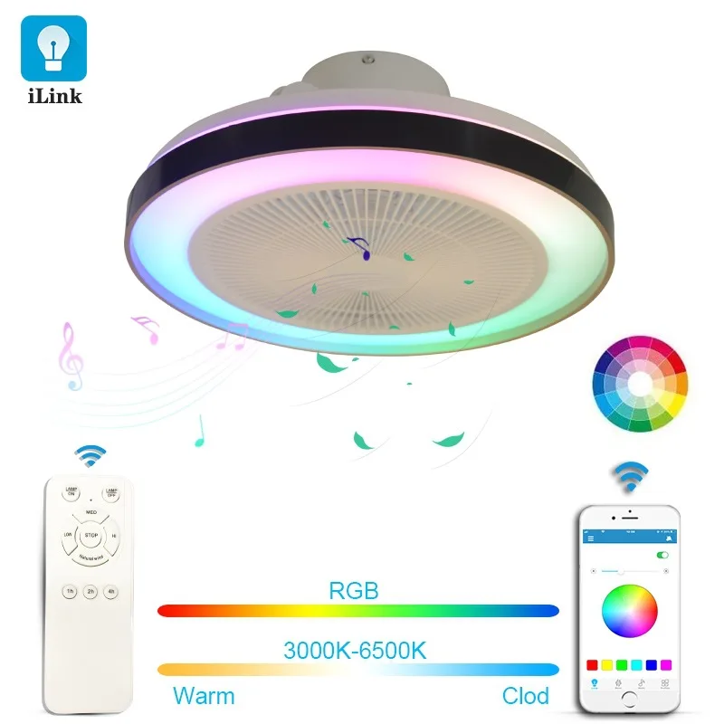 20 Inch Air Ventilation Mini LED Ceiling Fan Lamp APP and Remote Control Ultra-thin Size for Low Building