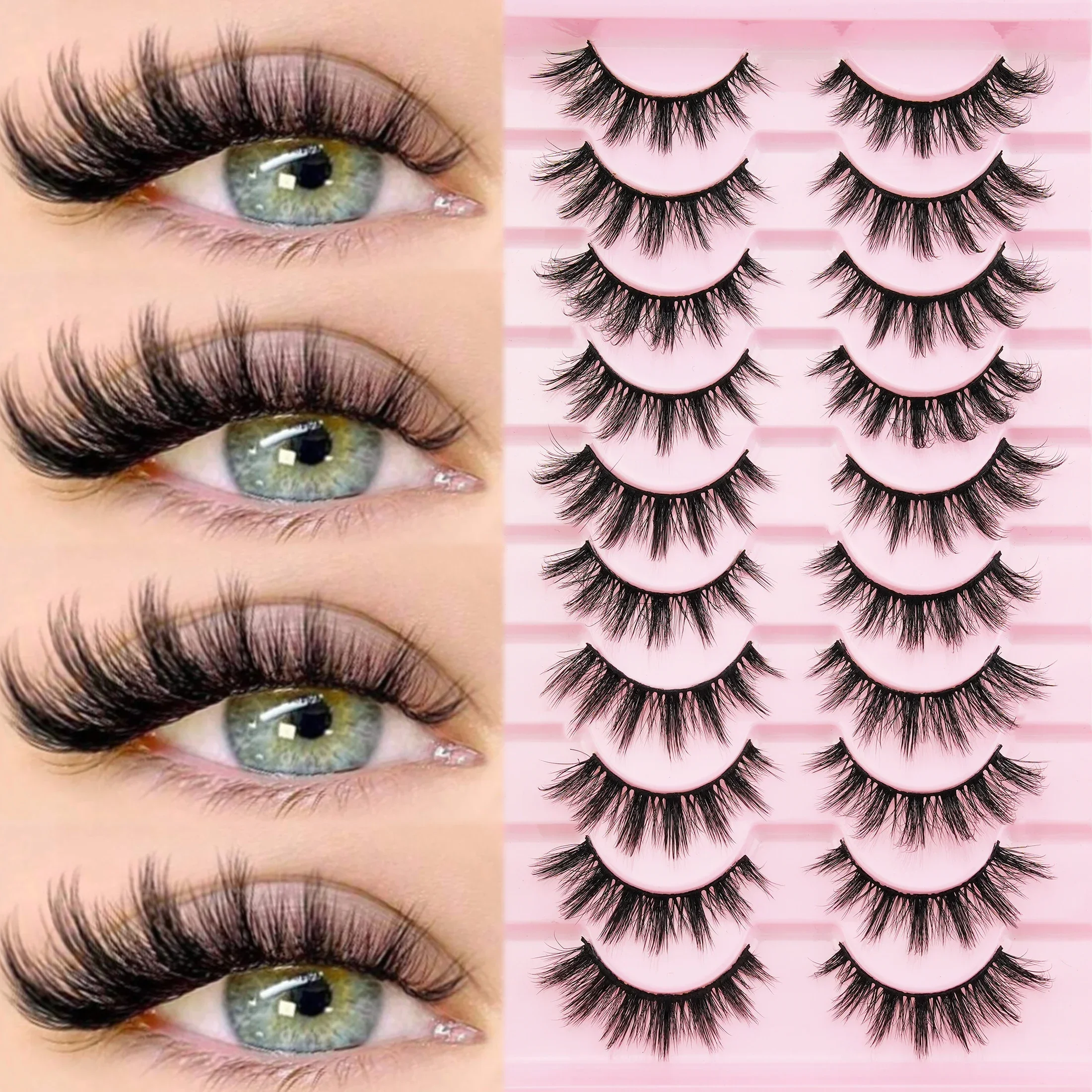 10 Pairs 3D Faux Mink False Eyelashes, Wispy Fluffy Voluminous Strip Lashes, Dramatic Reusable Fake Eyelashes For Party Makeup
