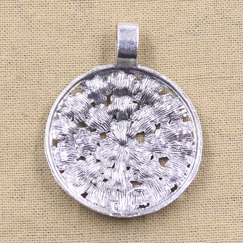 2pcs Charms Large Flower Covered Disc 58x45mm Antique Silver Color Plated Pendants Making DIY Handmade Tibetan Finding Jewelry
