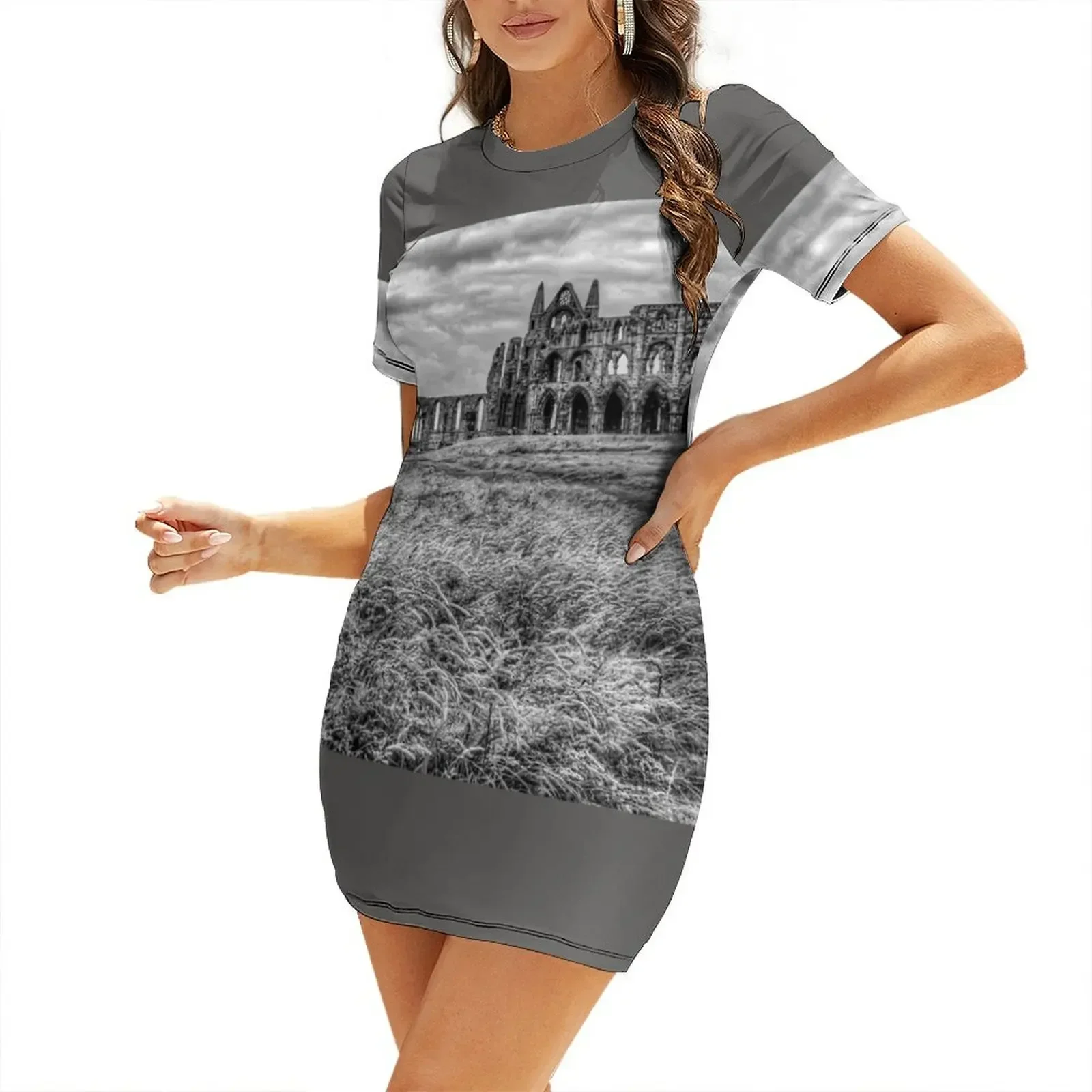 Whitby Abbey, Yorkshire, UK, Dramatic Sky Short-Sleeved Dress women's summer clothing 2026 summer clothes