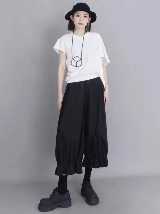 ゆったりとしたワイドレッグパンツ カジュアル ナインポイント スリミングデザイン k スレフラワーバッド サマーカジュアルパンツ ハイウエスト ket