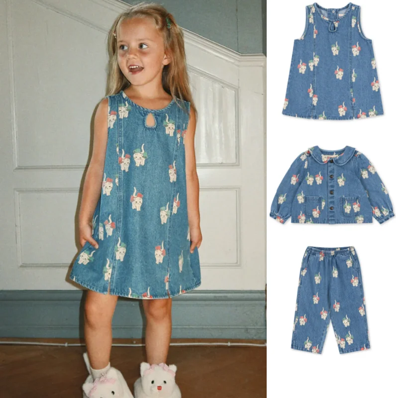 Girls' Dress Spring New Arrival Cartoon Fashion Girls' Tank Top Princess Dress Cotton Cute Boys' Girls' Denim Jacket Jeans