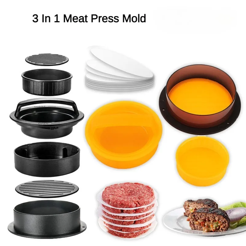 3In1 Hamburger Meat Press Mold Patty Maker Non Stick Stuffed Burger Mold Beef Patties ABS Round Shape Mould Kitchen Accessories view 4