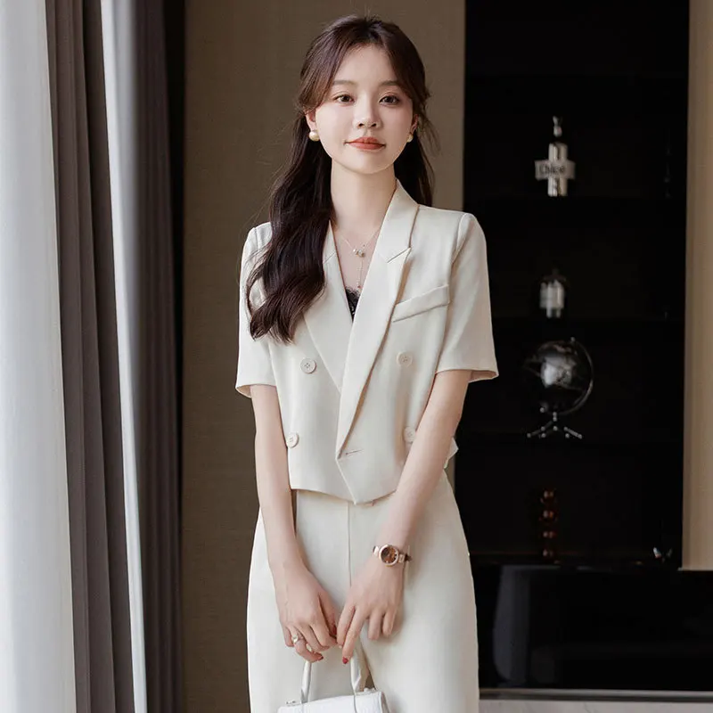 2024New Summer Small Suit Wide Leg Pants Suit Women's Suit Casual Korean Coat Women's High Sense Goddess Temperament