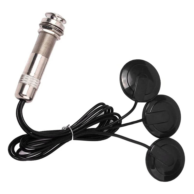 Pickup gitar, mikrofon kontak Piezo Pickup 3 sistem Pickup transduser untuk akustik 6.35mm Jack (hitam)