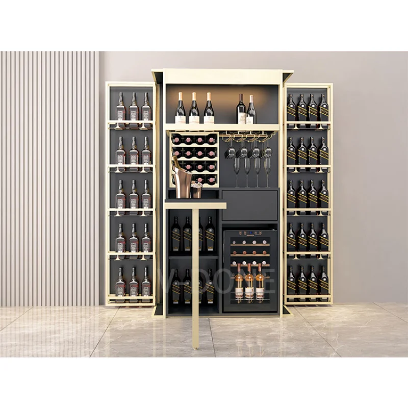 

Custom.mo dern living room bar cabinets Stainless steel wine storage rack High-end wooden wine cabinet