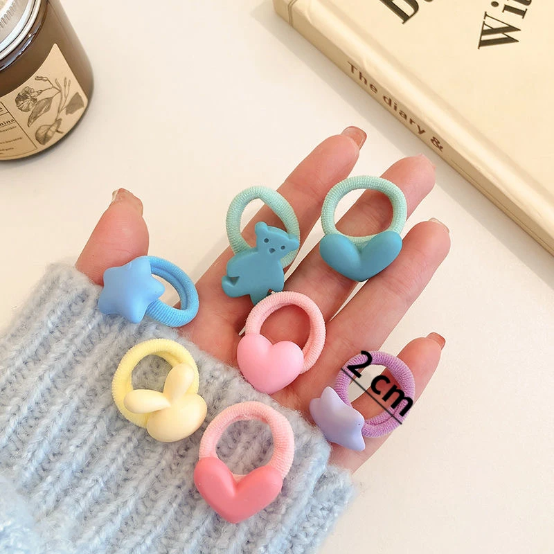 10PCS/Set Cute Cartoon Heart Bow Small Elastic Hair Bands For Girls Ponytail Hold Lovely Rubber Band Kids Hair Accessories