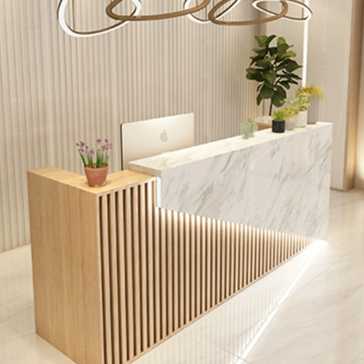 Solid Wood Minimalist Reception Desk For Company Office Cash Register Desk Marble/Slate Barber/Hair Salon Counter Shop Design