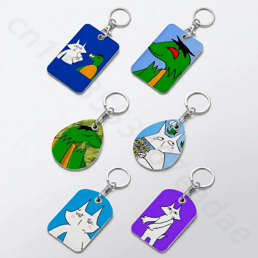 H-House Of Puso Rectangle Card Case Keychain Access Card Bag Key Tag Ring Leather Card Holder Key Ring Access