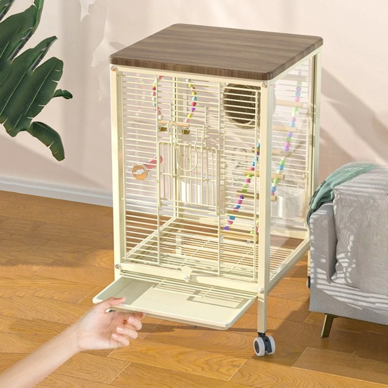 Mesh Parrot Cage with Wheel Anti-escape Luxury Bird Feeding Cage Indoor Decorative Bird Cage Small Pets Parrot House Habitat