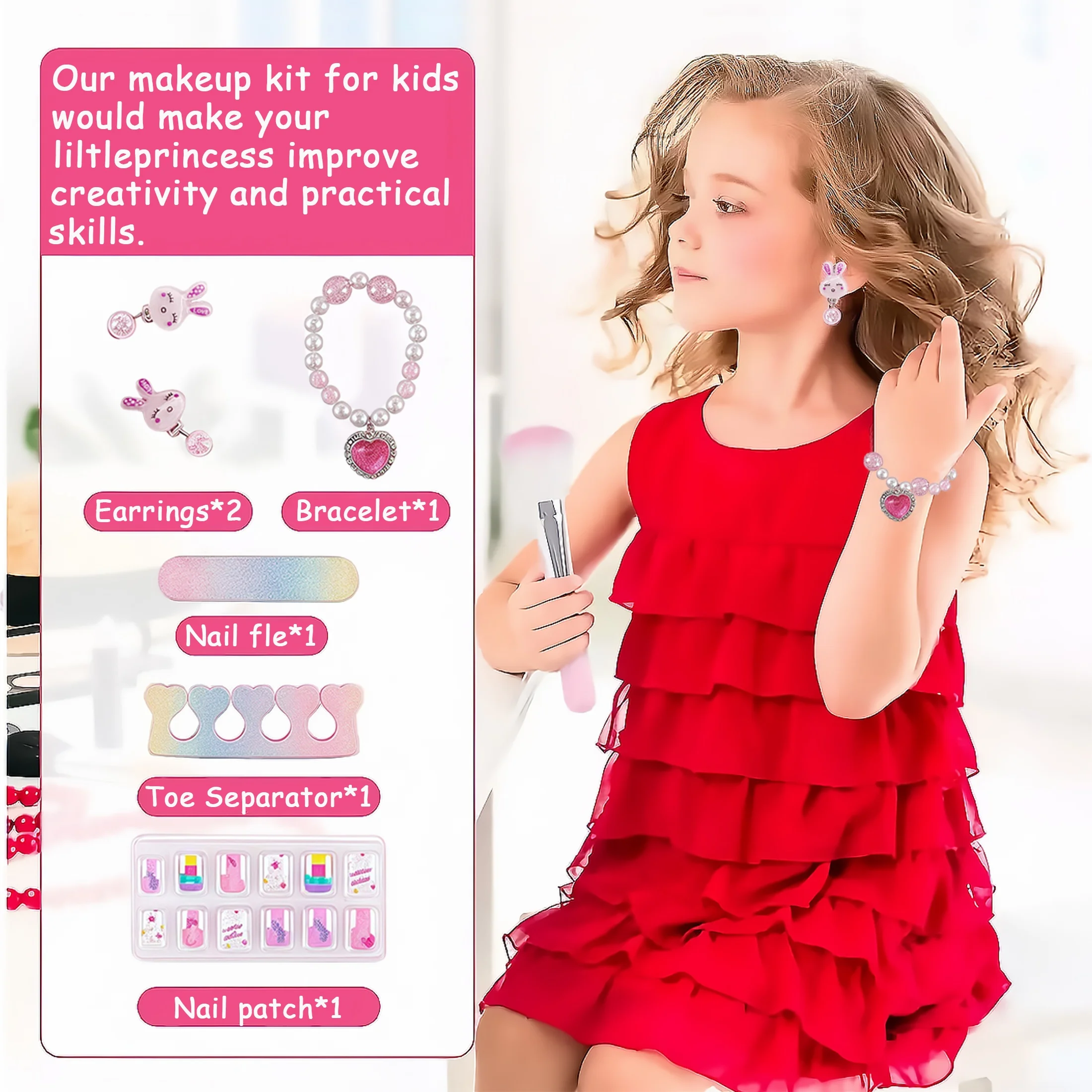 مجموعة مكياج للأطفال، مكياج قابل للغسل، مناسبة للفتيات، مجموعة مكياج منزلية قابلة للغسل، لعبة مع مرآة وصندوق مكياج، هدية عيد ميلاد آمنة غير سامة