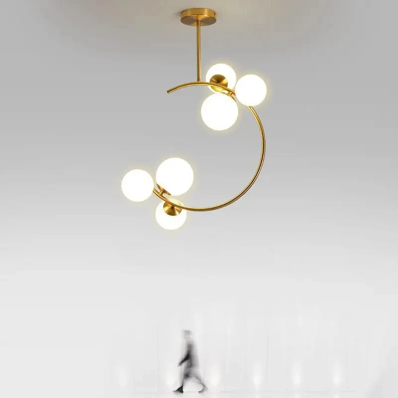 

Bedroom Ceiling Lighting Nordic Milk White Glass Ball Living Room Lamp Modern Home Decor Living Room Gold Annular Chandeliers