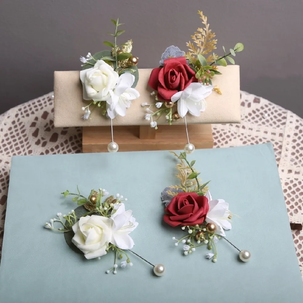 Silk Cloth Wedding Boutonniere Artificial Party Decoration Rose Flower Brooch Flower Buttonhole Corsage Wedding Decoration
