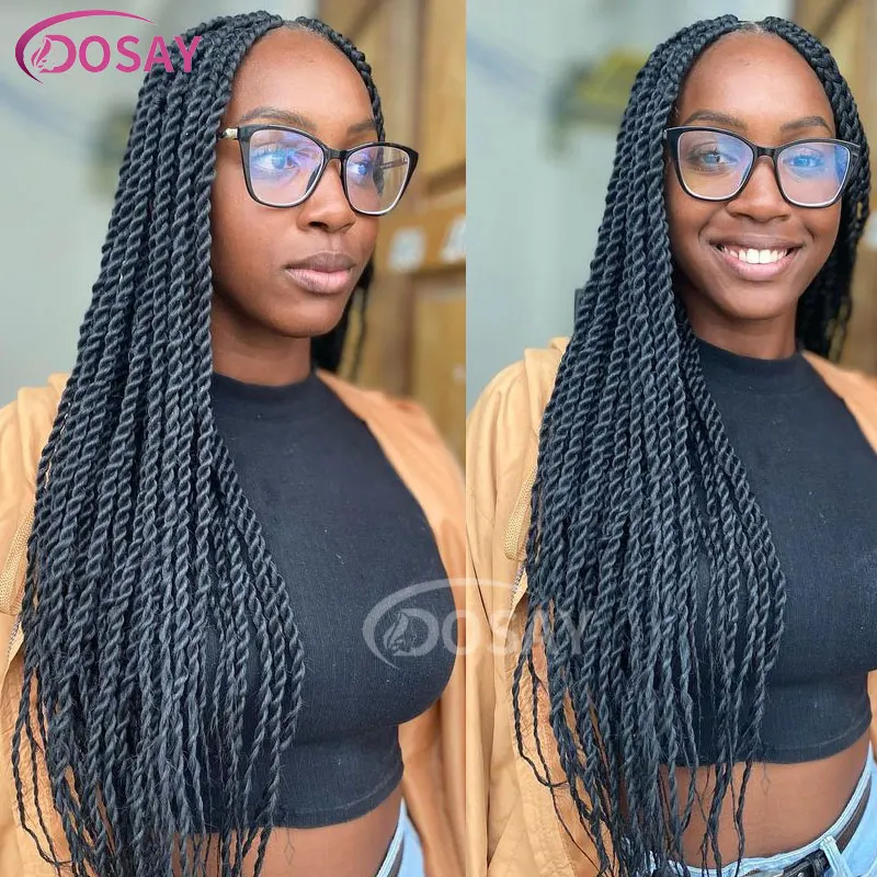 36 Zoll volle Spitze Frontal Perücken Twist Box geflochtene senegal esische Spitze Front Perücke schwarz Faux Locs knoten lose geflochtene synthetische Perücken