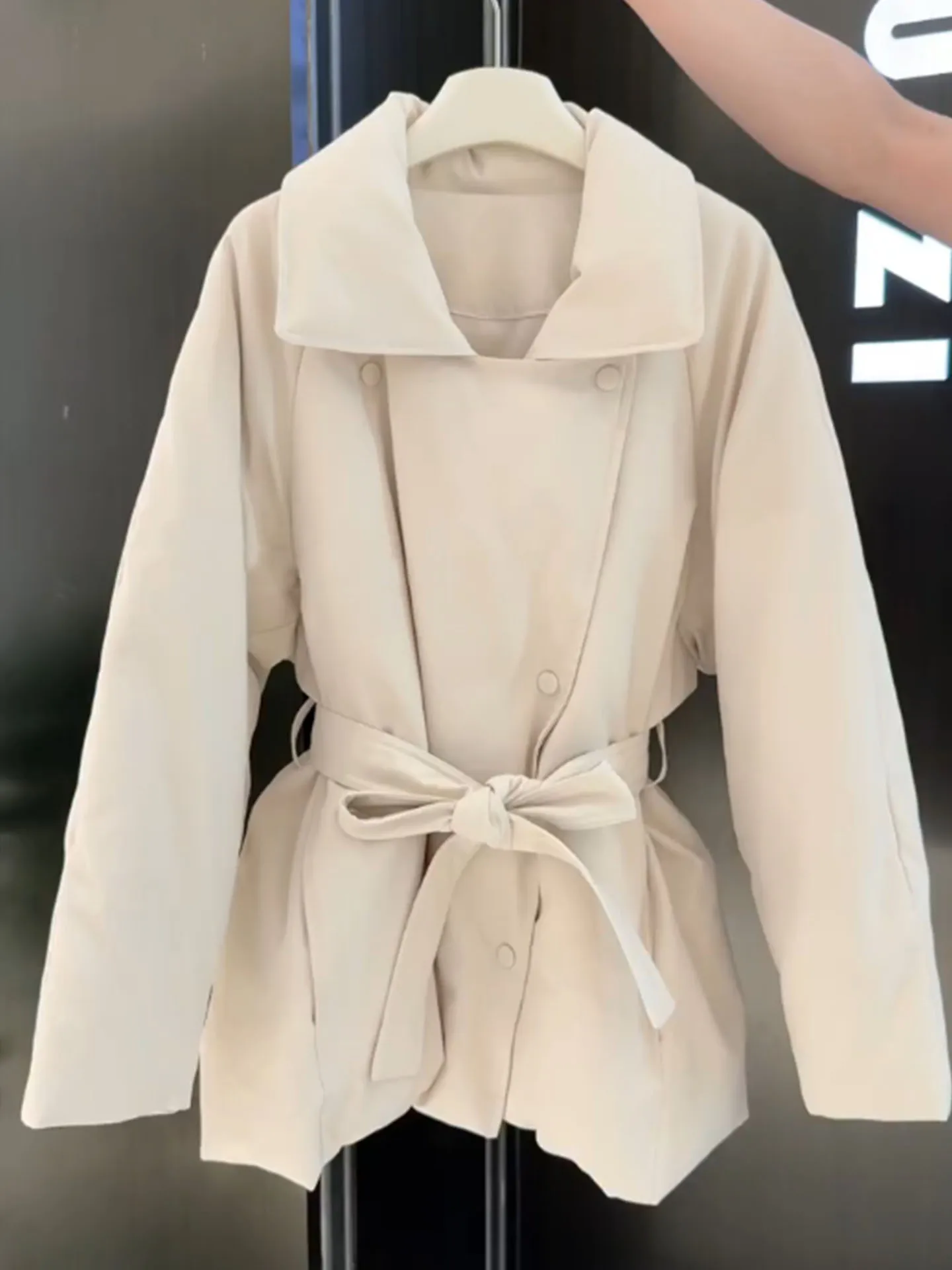 

Коврик Sle с поясом на талии, бежевый пуховый Jaet, женская зимняя новинка, теплая утягивающая верхняя одежда, длинная свековая высокая талия