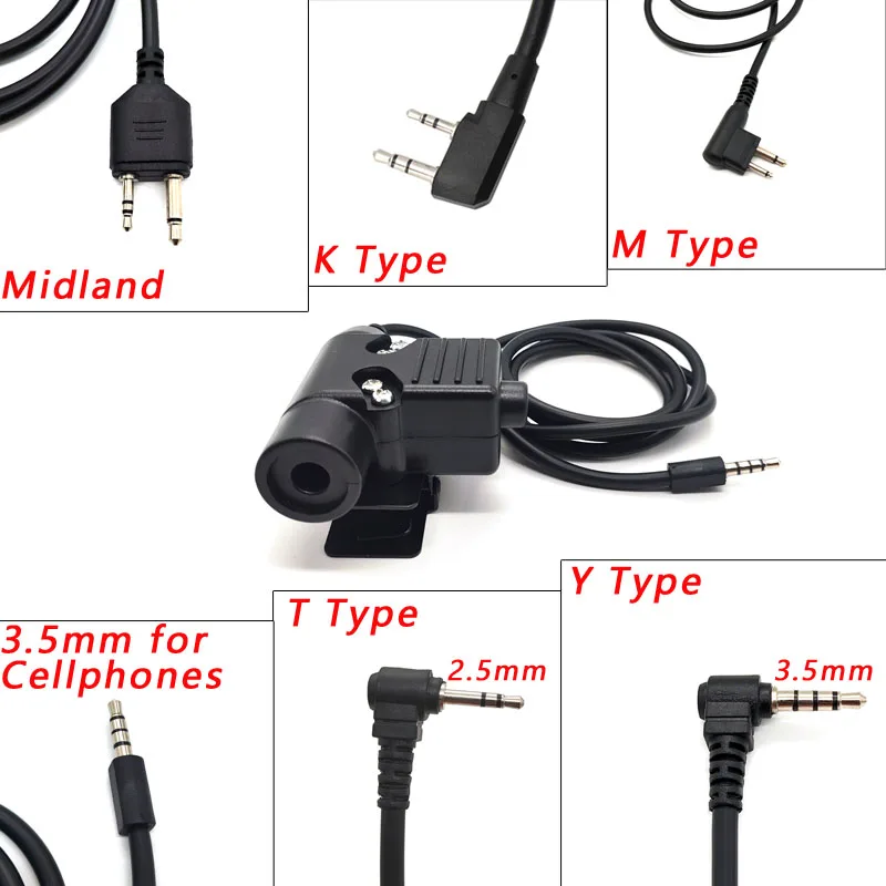 U94 PTT Cable Plug Adapter for Motorola Baofeng Kenwood Midland for Walkie Talkie Two Way Radio Tactical Headset